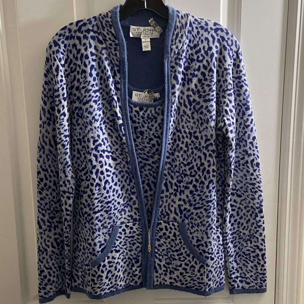St John Cashmere leopard sweater set